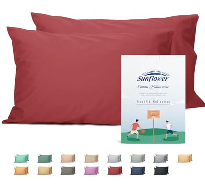 Sunflower Queen Pillowcases Set of 2, 100% Cotton Pillow Cases, Jester Red - color: Jester Red, size: Queen (20"x30")
