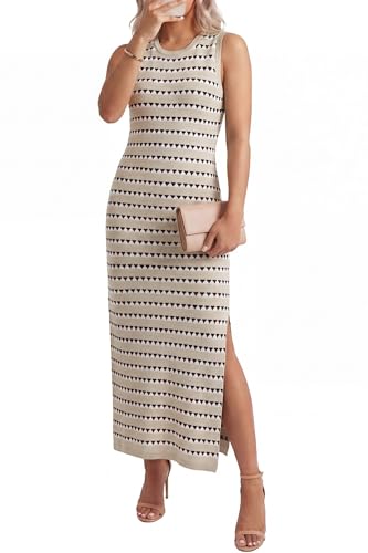 OUGES Women's Sleeveless Striped Bodycon Sweater Maternity Midi Dress - color: Almond White Striped, size: XX-Large