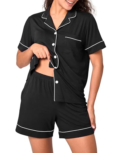 BAMBOO COOL Women's Pajama Set 2 Piece Button Down - color: A-black, size: X-Large