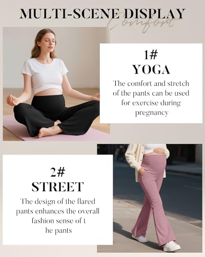 3 Pack Women's Maternity Pants Comfy Flare Trousers - color: Black, Cold Gray, Gray Pink, size: Medium
