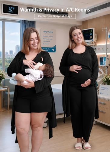 Rnxrbb 4 PCS Hospital&Home Nursing Pajamas Robe Set Maternity Postpartum Pj - color: Black, size: Medium