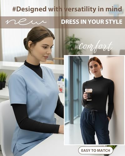 Xaatren 4 Pack Womens Long Sleeve Underscrubs Mock Neck Shirts - color: Black, Black, Black, Black, size: Large