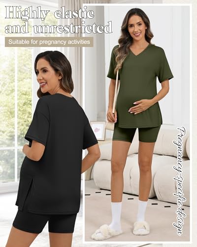 2 Pack Women Maternity Set Pregnancy Outfit - color: Army Green, Black, size: Small