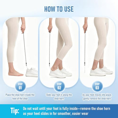 Fanwer Premium Long Handled Shoe Lifter 16" to 31" Adjustable Expander Shoe Horn - Extends & Collapses Stainless Steel Telescopic Spring Shoehorn