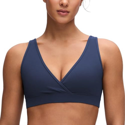 CRZ YOGA Maternity V Neck Nursing Bras - color: Club Blue, size: Medium