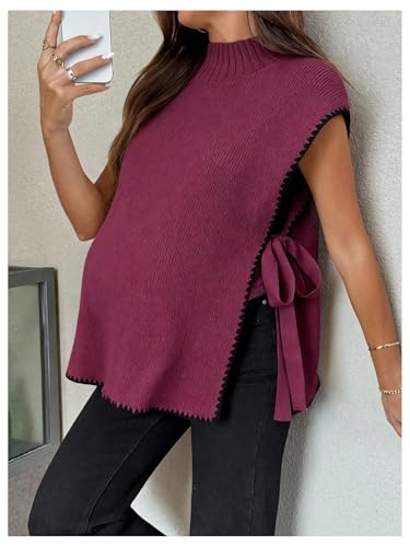 MakeMeChic Women's Maternity Sweater Vest Fall Pregnancy Tops - color: Red Violet, size: X-Large