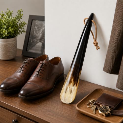 5MOONSUN5 Shoehorn, Made with Real Horn Handmade, Long Handle, 17'' - size: 17'' horn