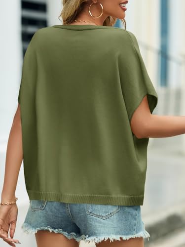 Saodimallsu Womens Fall Short Sleeve Cardigans Sweater Oversized Tops - color: Army Green, size: Large