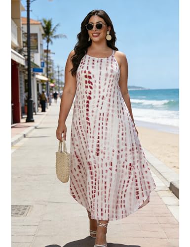 POGTMM Womens Plus Size Dress Boho Sleeveless Maxi Long Halter Sundress - color: Floral 1, size: 5X-Large