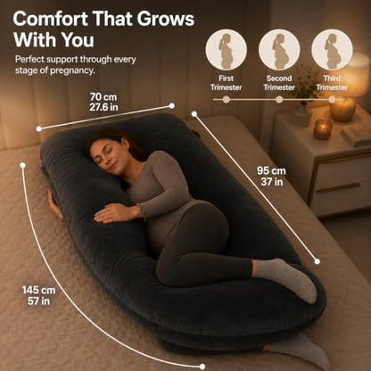 ALLOPERA U Shape Pregnancy Pillow - Full Body Maternity Pillow for Sleeping - color: Black-grey