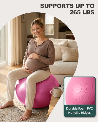 Trideer Yoga Ball for Exercise, Pregnancy, Exercise Ball, Pump Included - color: Pink, size: L(23-26ines/58-65cm)