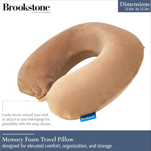 Brookstone Travel Neck Pillow Lightweight U-Shaped Memory Foam Pillow - color: Khaki