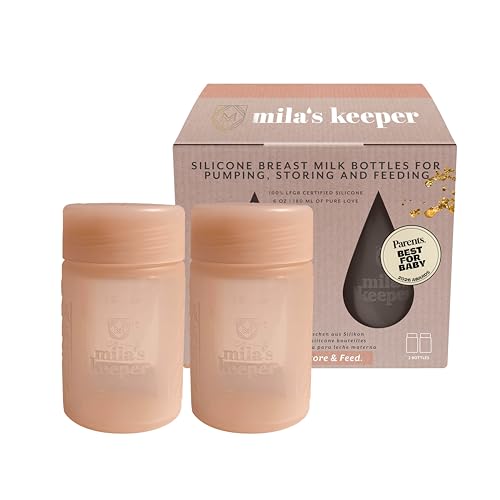 Mila's Keeper Silicone Breast Milk Storage Bottles | Daycare Approved | 100% Plastic Free Baby Bottle | 3 in 1 Pumping, Storing, Feeding | Wide Neck, Pink Sands, 6oz, Set of 2 - color: Pink Sands, size: 1 Count (Pack of 2), style: Wide Neck