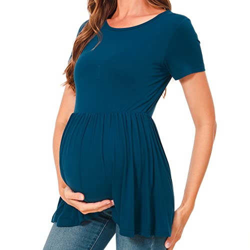 Bearsland Short Sleeve Maternity Top - color: Black&green&vivid Blue, size: Large