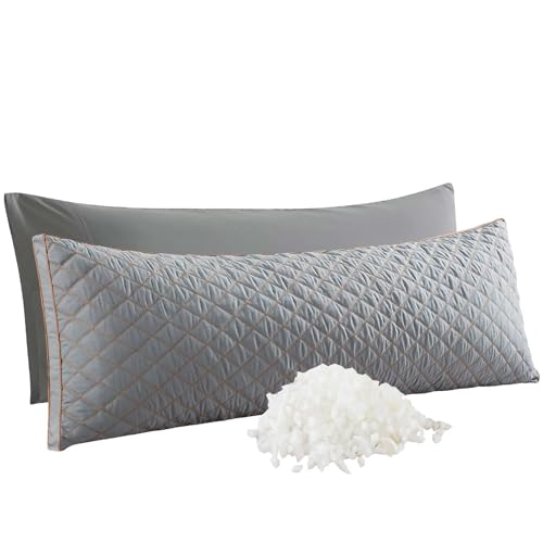 WhatsBedding Memory Foam Body Pillow with Cover, Long Bed Pillow for Adults - color: Grey Pillow+ Grey Pillowcase
