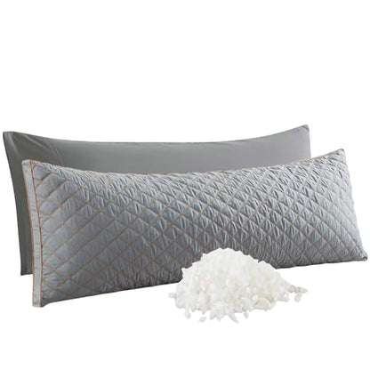 WhatsBedding Memory Foam Body Pillow with Cover, Long Bed Pillow for Adults - color: Grey Pillow+ Grey Pillowcase