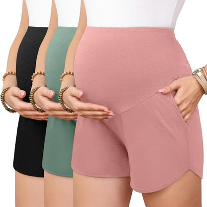 3 Pack Women's Maternity Shorts - color: Black, Gray Green, Gray Pink, size: X-Large