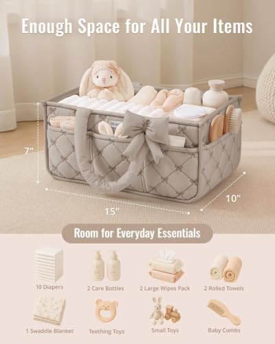 Blissful Diary Baby Diaper Caddy Organizer, Nursery Basket, Bow Sand - color: Bow Sand