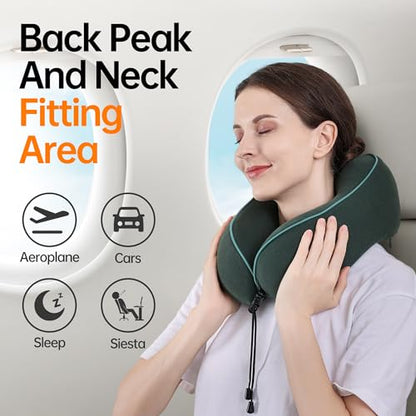Travel Neck Pillow for Sleeping,100% Pure Memory Foam, Soft Head Support - color: Dark Green