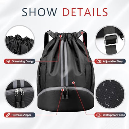 PinCute Gym Bag Drawstring Backpack for Sports, Swim, Workout, Black - color: Black