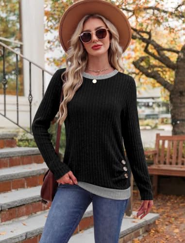 Sampeel Long Sleeve Shirts for Women Lightweight Sweaters Fall Tops - color: Black, size: Small