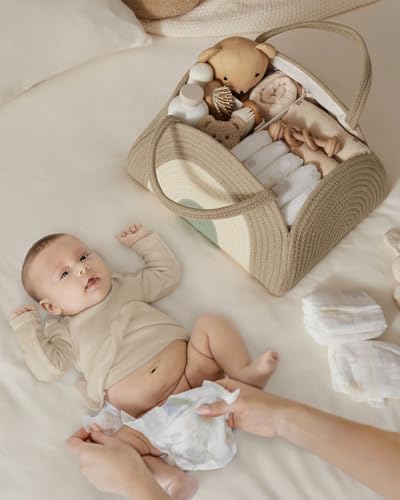Blissful Diary Diaper Caddy Organizer, Woven Cotton Rope, Natural Rainbow - color: Natural Rainbow