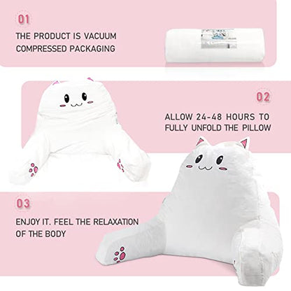 SUNSIDE Cat Reading Pillow,Detachable Back with Arms for Sitting Up Bed - color: White