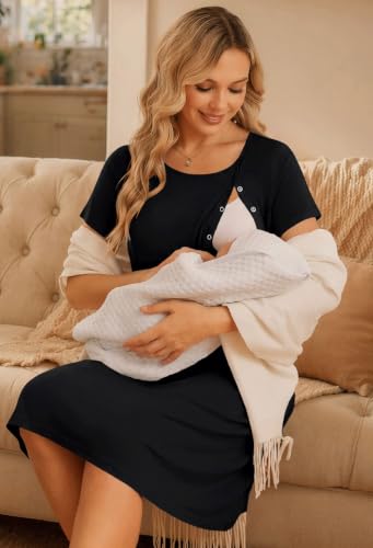 2 Pack Labor and Delivery Gown 3 in 1 Maternity Nursing Hospital Nightgown - color: 2 Pcs - Black + Dark Red, size: Medium