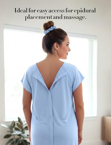 PATPAT Maternity Labor and Delivery Gown, Womens Hospital Gown with Pockets - color: Light Blue, size: Large (Fit L/XL)