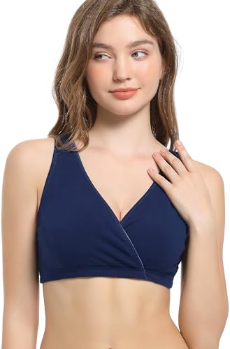 CAKYE 3 Pack Cotton Maternity Nursing Bras Breastfeeding Sleep Bralette - color: A-burgundy+navy+charcoal/3pcs, size: X-Large
