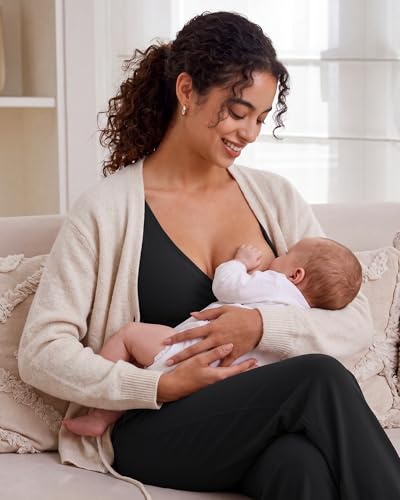 G4Free BareFeel Maternity Bra Wireless Nursing for Breastfeeding V Neck - color: Black, size: Small