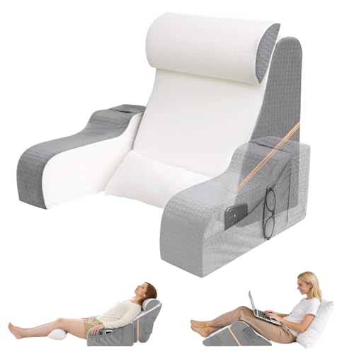 Foldable Reading Pillow for Sitting in Bed Adult, White/Grey, 19" - color: White/Grey-5pcs