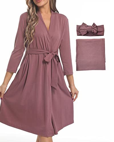 SUFEINI Maternity Robe with Matching Swaddle Blanket Set, Maternity Mommy Bathrobe Postpartum Robe Labor Gown - color: Aosa F07, size: X-Large