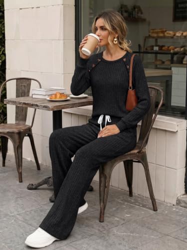Trendy Queen Women's 2 Piece Lounge Sets 2026 Fall Casual Matching Outfits - color: Black, size: X-Large