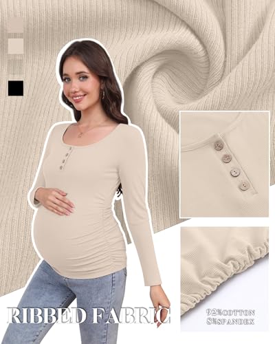 4 Pack Maternity Long Sleeve Shirts Pregnancy Tops - color: Black, Army Green, Apricot, Mocha, size: Small