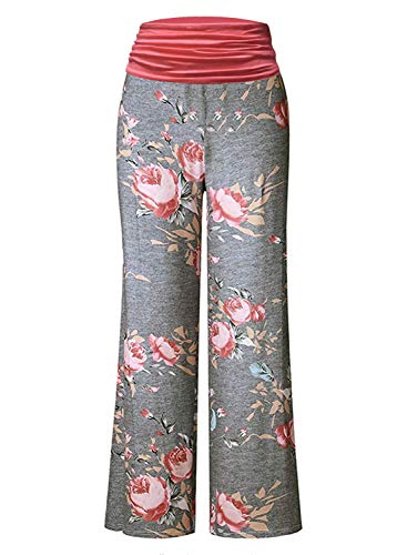 Gracyoga Womens Comfy Pajama Pants Wide Leg Lounge Fold Over Pants Bottoms - color: Greyred, size: Medium