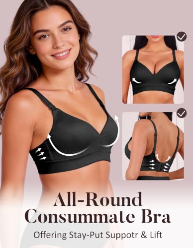 AIRCUTE Nursing Bras for Breastfeeding Seamless Postpartum Bra Soft Pregnancy Bra Wireless Maternity Bralette - color: Black, size: Large