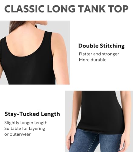 DAVID ARCHY Women's Bamboo Rayon Long Tank Tops, Layering Camisoles 3 Pack - color: Black, size: X-Large
