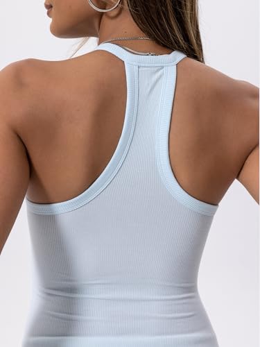 Danysu V Neck Racer Back Tank Tops for Women Padded Fitted Long Basic Cami - color: Blue Ice, size: Large