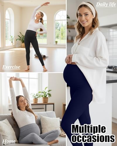 3 Pack Women's Maternity Lounge Pants - color: Black, Light Gray, Navy Blue, size: Medium