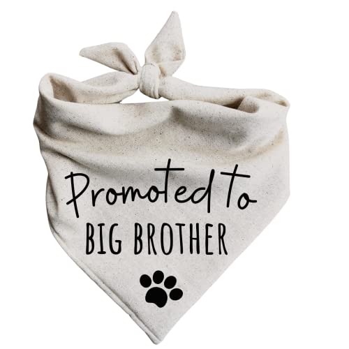 Dog Bandanas Promoted to Big Brother Pregnancy Announcement Baby Reveal Oatmeal Beige Minimal (Large) - size: Large