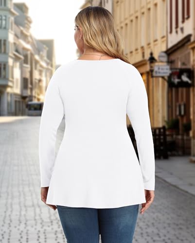 TIANZHU Women's Plus Size V Neck Long Sleeve Lightweight Tunics Tops - color: White, size: 4X-Large