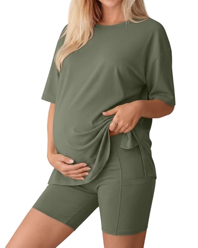 Huukeay Women's Maternity Set 2 Piece Outfits - color: Army Green, size: Medium