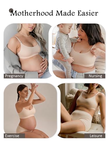 Nursing Bra for Breastfeeding Seamless Wireless Maternity Bra - color: Beige, size: Large