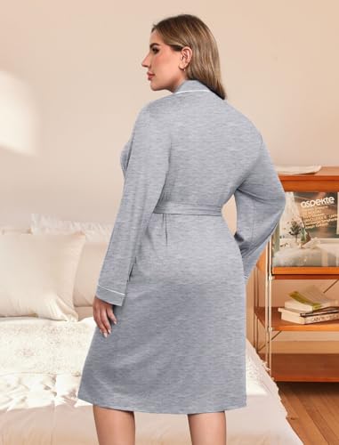 Ekouaer Plus Size Robes for Women Soft Bathrobe V Neck Soft Maternity Robe - color: Light Gray, size: 5X
