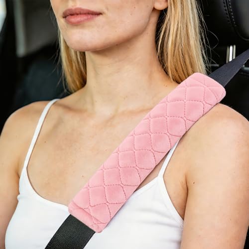 Amooca 2 Pack Seat Belt Covers Soft Shoulder Pad for Cars & Backpack - color: Dirty Pink