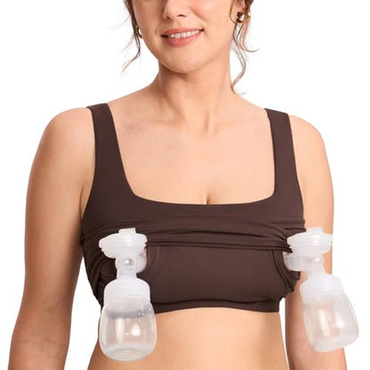 MOMANDA Longline Square Neck Pumping Bras - color: Hot Fudge Brown, size: Medium