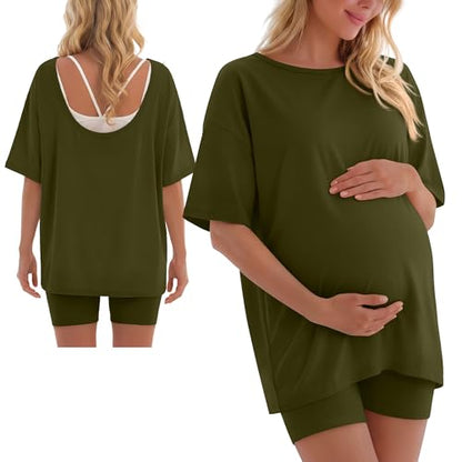 2 Piece Women Maternity Set Pregnancy Outfit - color: Army Green, size: Medium