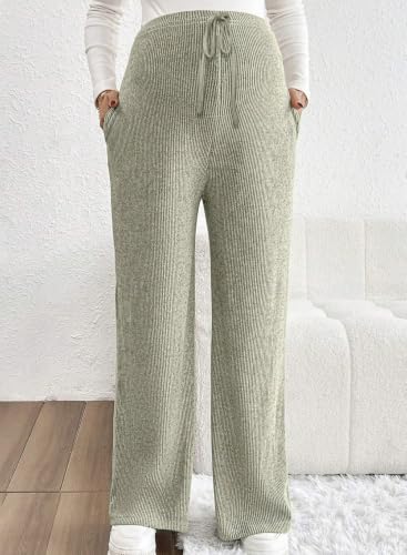 BLENCOT Maternity Pants Casual Stretchy Wide Leg Pregnancy Trousers - color: Light Green, size: Large