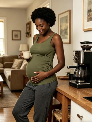 AMPOSH Womens Maternity Tank Tops 3 Pack Cotton Sleeveless Ruched Side Pregnancy Postpartum Shirts Soft Stretch Basic Top - color: 39 Black/Gray/Olive, size: Small